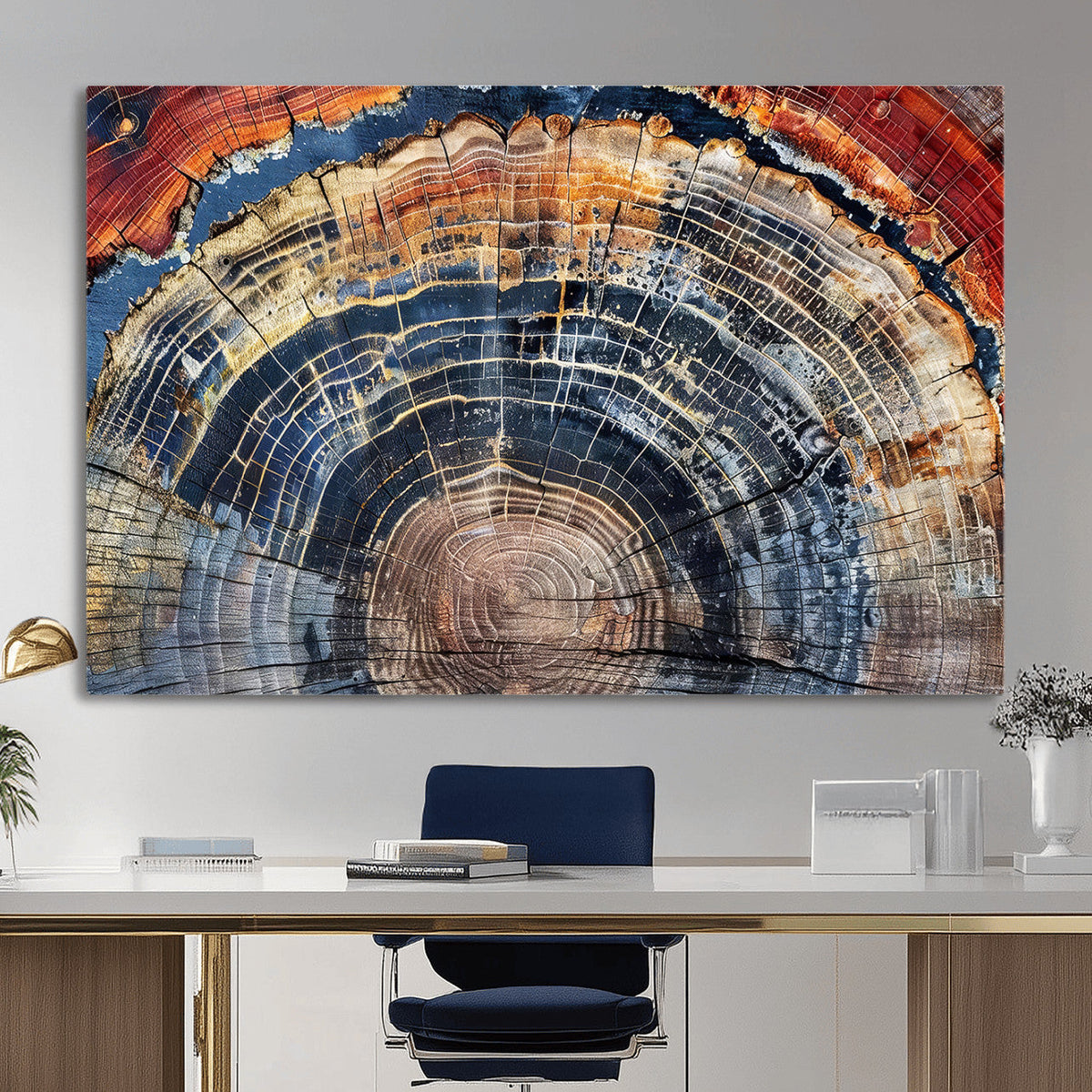 Tree Rings Wall Art Canvas Print, Framed Petrified Wood Art, Modern Rustic Decor