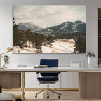 Mountain Landscape Wall Art Canvas Print, Framed Snowy Peaks Alpine Winter