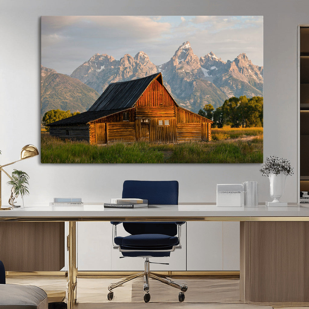 Rustic Barn Wall Art Canvas Print, Framed Western Landscape Art, Farmhouse Style Decor
