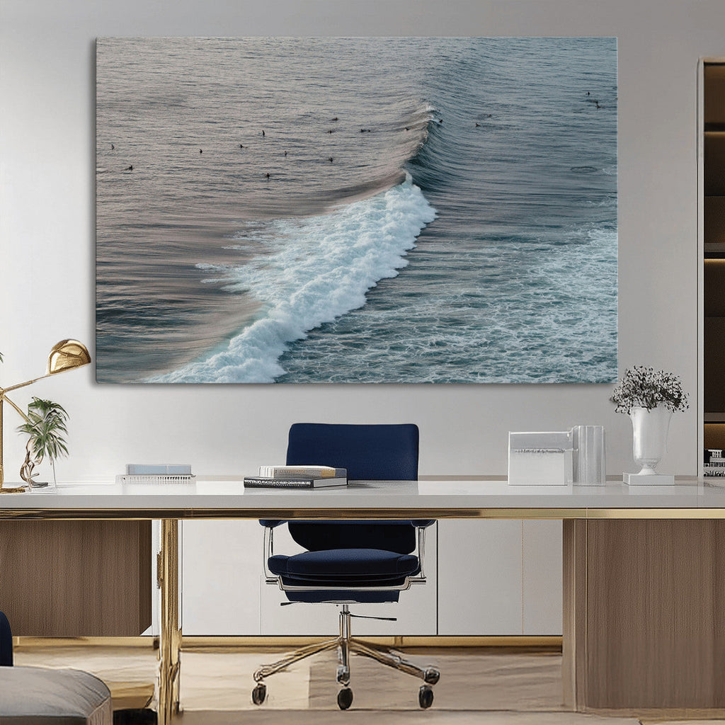 Ocean Waves Wall Art Canvas Print, Framed Coastal Serenity Surf Scene