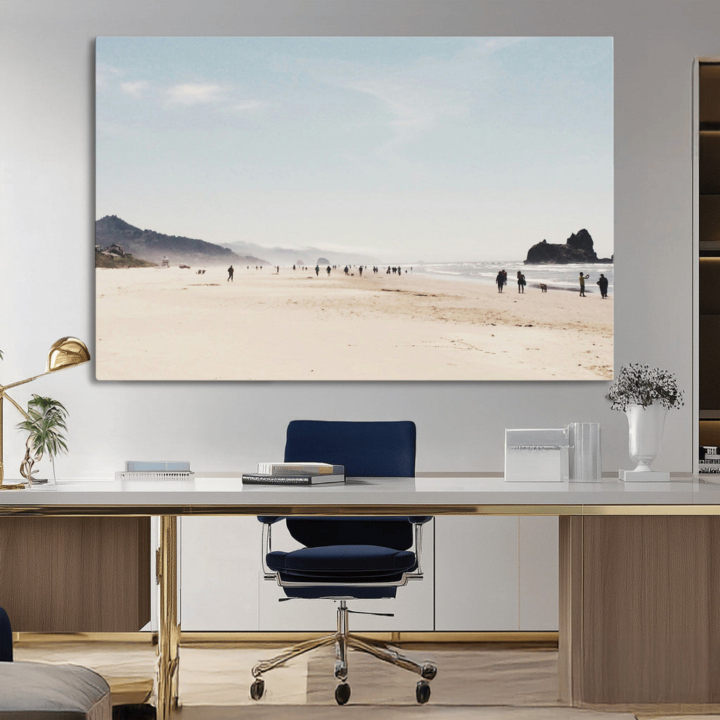Minimalist Beach Wall Art Canvas Print, Framed Coastal Serenity Soft Sand