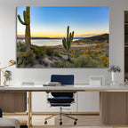 Saguaro Cactus Wall Art Canvas Print, Framed Desert Sunset Southwestern