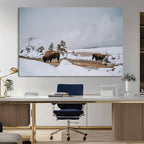Bison Wildlife Wall Art Canvas Print, Framed Snowy Prairie Art, Western Landscape Decor