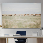 Bison Herd Wall Art Canvas Print, Framed Western Landscape with Bison in Grassland