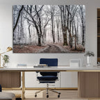 Winter Forest Wall Art Canvas Print, Framed Frosty Woodland with Misty Trees