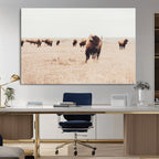 Bison Herd Wall Art Canvas Print, Framed Western Prairie Serenity