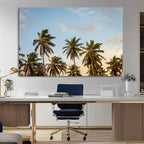 Palm Trees Wall Art Canvas Print, Framed Tropical Vibes Coastal Sunset