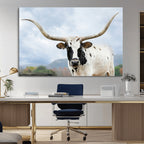 Texas Longhorn Wall Art Canvas Print, Framed Western Rustic Farmhouse