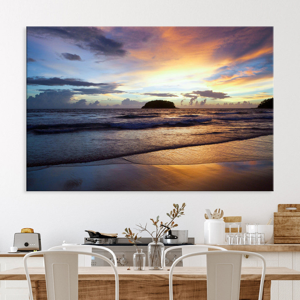 Beach Sunset Wall Art Canvas Print, Tropical Ocean Waves