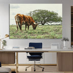 Texas Longhorn Wall Art Canvas Print, Framed Rustic Ranch Western Cattle