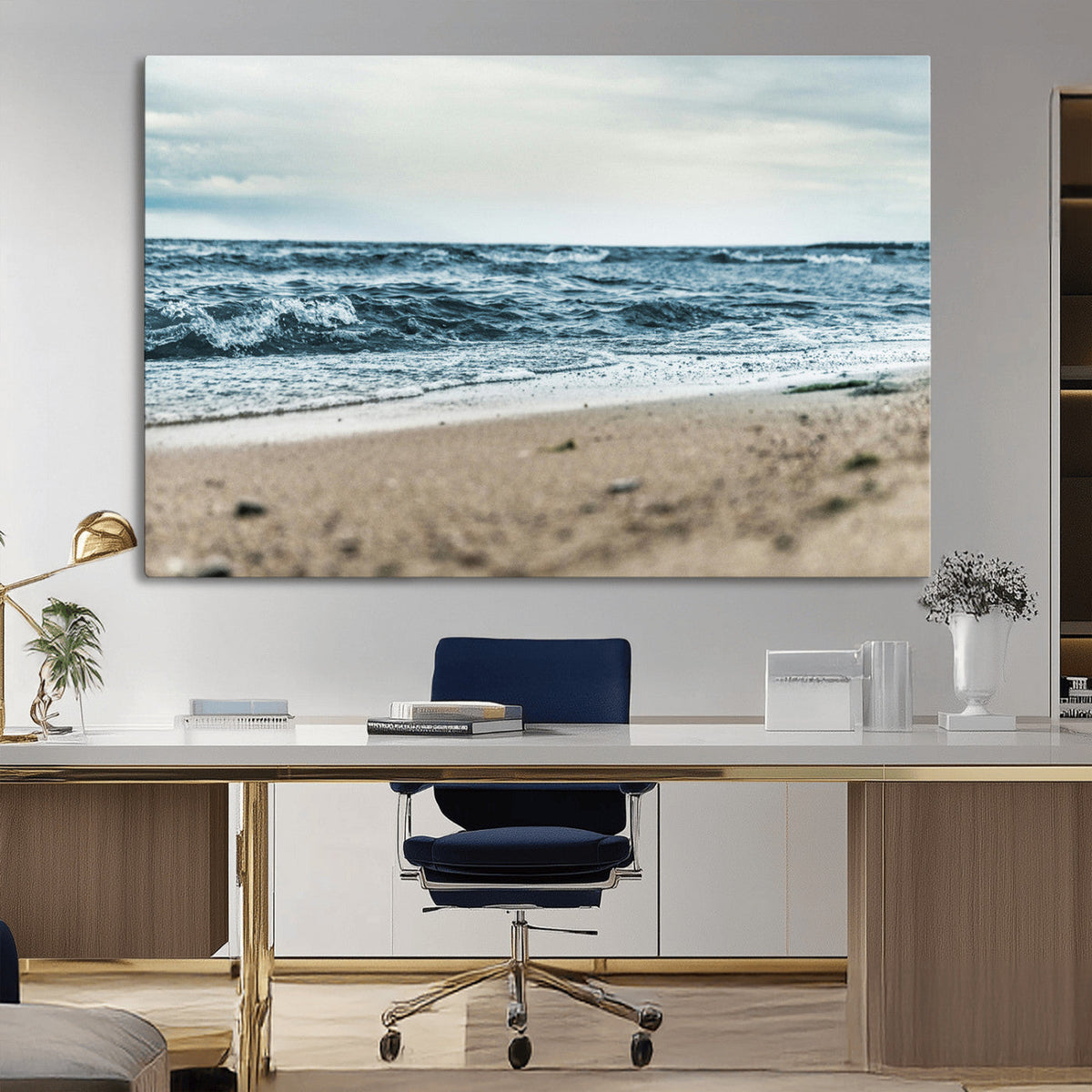 Ocean Wall Art Canvas Print, Framed Moody Seascape with Waves and Horizon