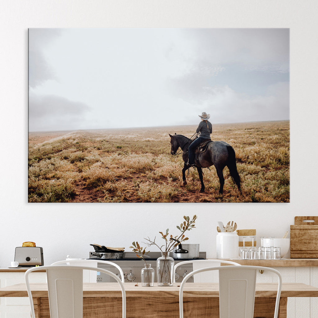 Cowboy Wall Art Canvas Print, Framed Western Rustic Ranch Scene