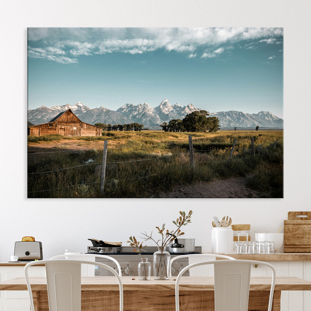 Rustic Farmhouse Wall Art Canvas Print, Teton Range Mormon Row Barn