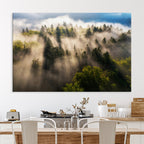 Tranquil Forest Scene Wall Art Canvas Print, Framed Moody Sunbeam Through Trees