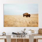 Buffalo Wall Art Canvas Print, Framed Western Wildlife Rustic Prairie Scene