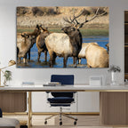 Wild Elk Wall Art Canvas Print, Framed Neutral Wildlife Scene