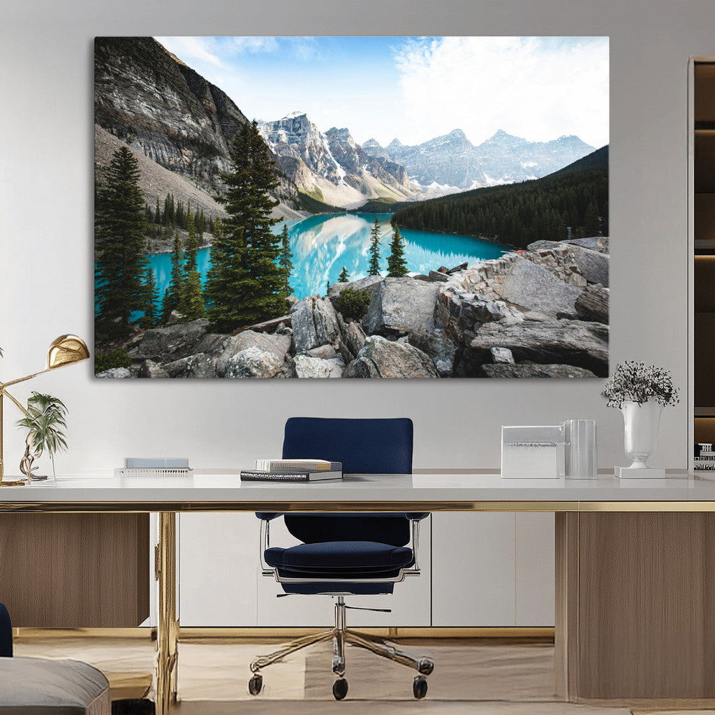 Canadian Rockies Wall Art Canvas Print, Framed Mountain Landscape with Turquoise Water