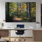 Autumn Forest Wall Art Canvas Print, Framed Fall Woodland with Golden Leaves