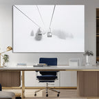 Ski Lift Wall Art Canvas Print, Framed Snowy Landscape Art, Alpine Adventure Nordic Minimalist Decor