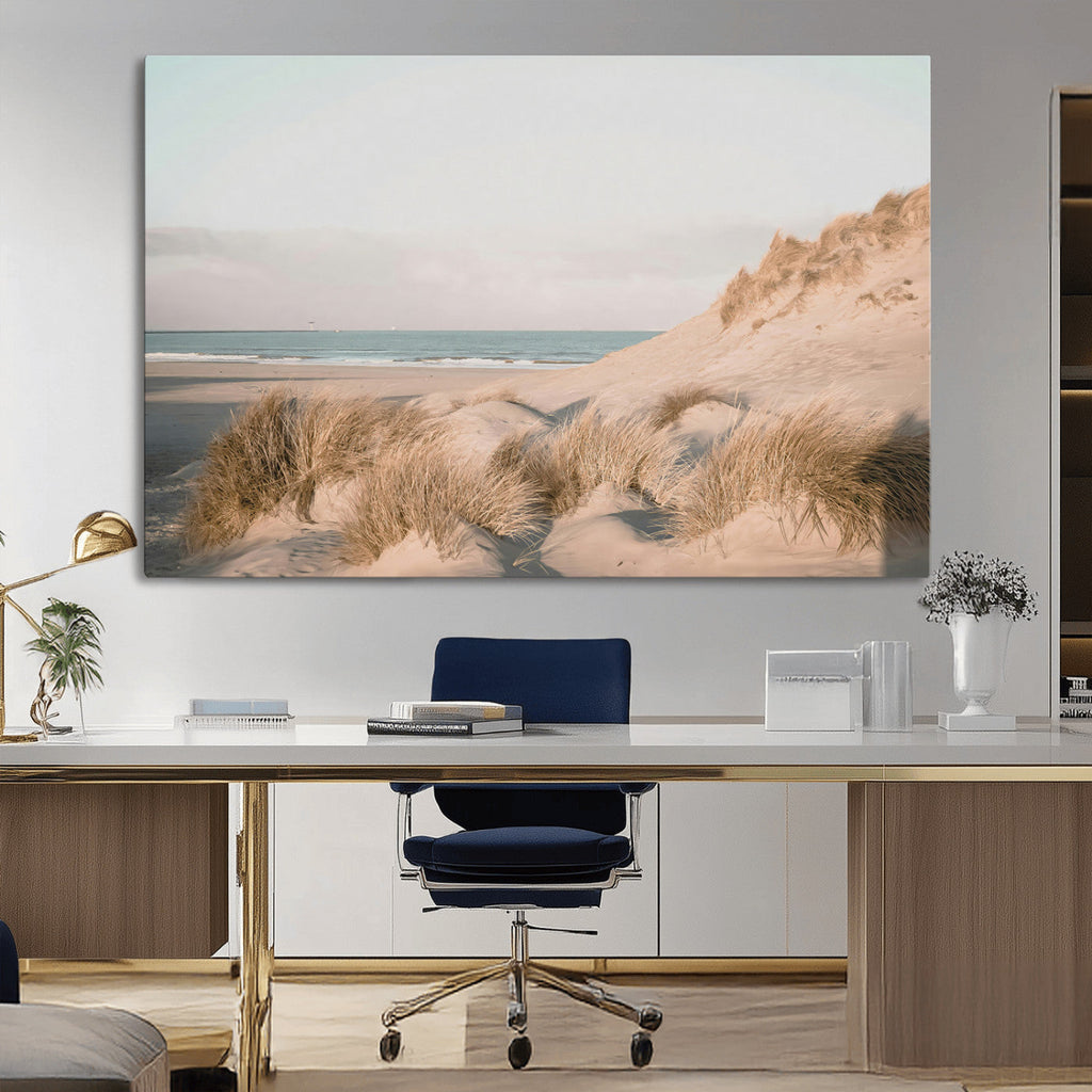 Beach Landscape Wall Art Canvas Print, Framed Sand Dune Photography, Minimalist Seascape Coastal Decor
