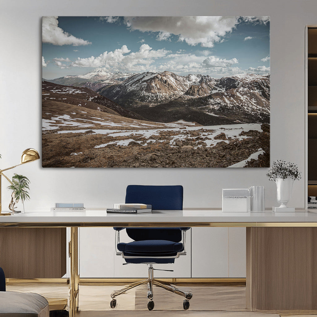 Mountain Landscape Wall Art Canvas Print, Framed Snowy Peaks Art, Rugged Highlands Rustic Adventure Decor