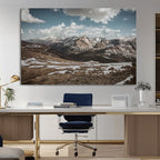 Mountain Landscape Wall Art Canvas Print, Framed Snowy Peaks Art, Rugged Highlands Rustic Adventure Decor