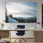 Snowy Mountains Wall Art Canvas Print, Framed Alpine Landscape Frosty Peaks Artwork