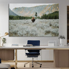 Wild Bison Wall Art Canvas Print, Majestic Mountain Pines and Misty Wilderness