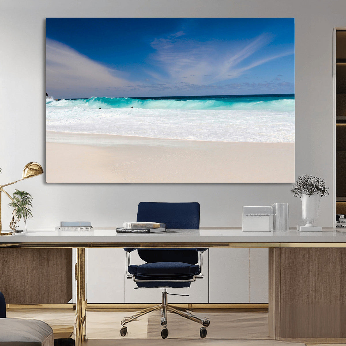 Ocean Breeze Wall Art Canvas Print, Aqua Waves and Coastal Horizon Under a Blue Sky
