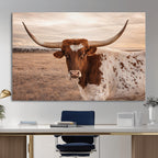 Texas Longhorn Cow Canvas Wall Art, Majestic Bull on a Rustic Western Farm