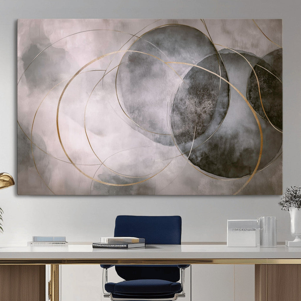 Abstract Grey Gold Wall Art | Modern Geometric Canvas