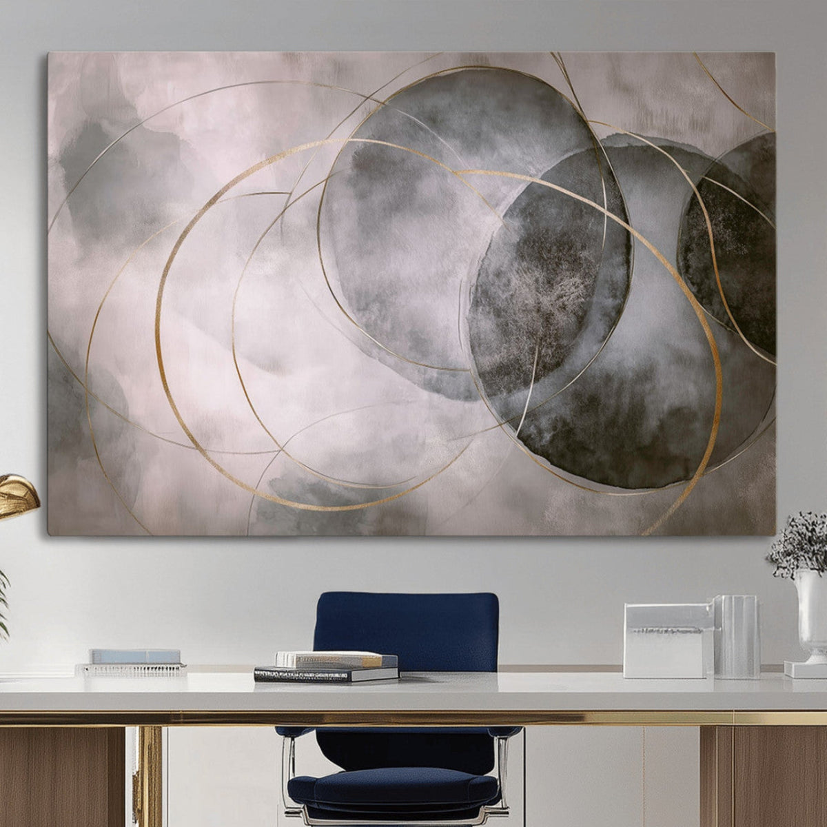 Abstract Grey Gold Wall Art | Modern Geometric Canvas