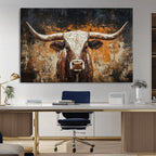 Abstract Longhorn Bull Wall Art Canvas Print, Vintage Western Texas Steer Artwork