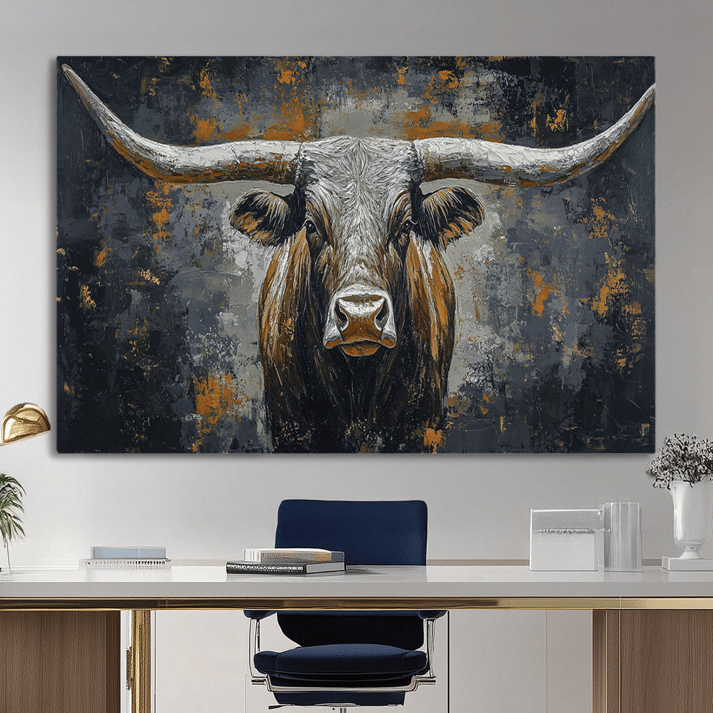 Rustic Bull Wall Art Canvas Print, Longhorn Wall Decor