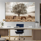 Texas Longhorn Cattle Wall Art, Rustic Western Ranch Canvas