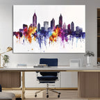 Atlanta Skyline Wall Art Canvas Print, Framed Colorful Watercolor Cityscape