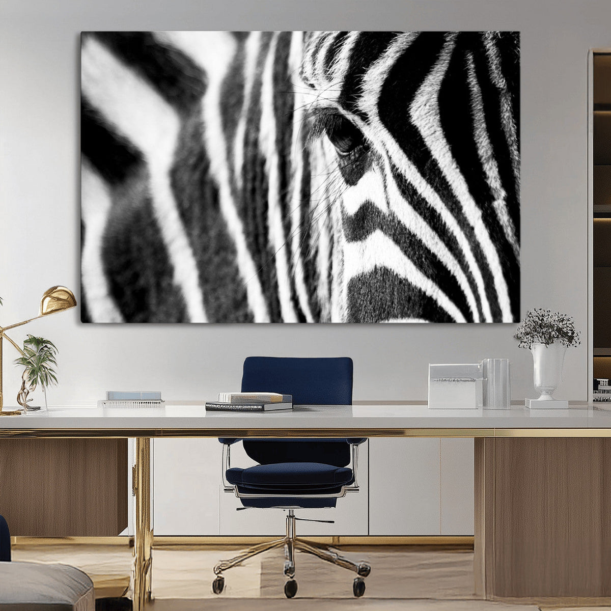Zebra Stripes Wall Art Canvas Print, Black and White Close Up Wildlife Pattern