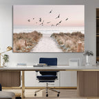 Coastal Pathway Canvas Wall Art Print, Framed Seaside Landscape with Beach and Birds