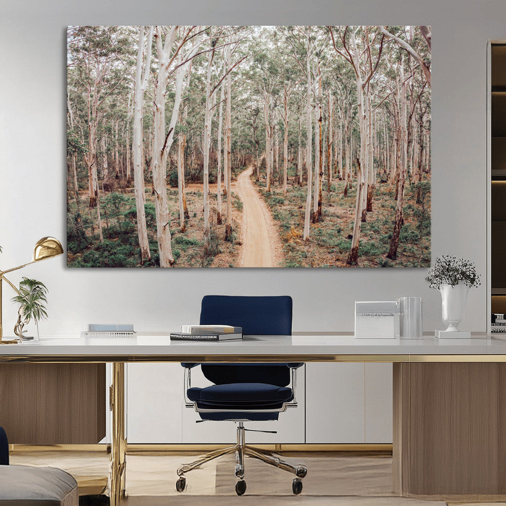 Forest Dirt Road Wall Art Canvas Print, Scenic Woodland Pathway with Tall Trees