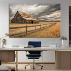 Rustic Farm Barn Wall Art Canvas Print, Stormy Sky Country Decor