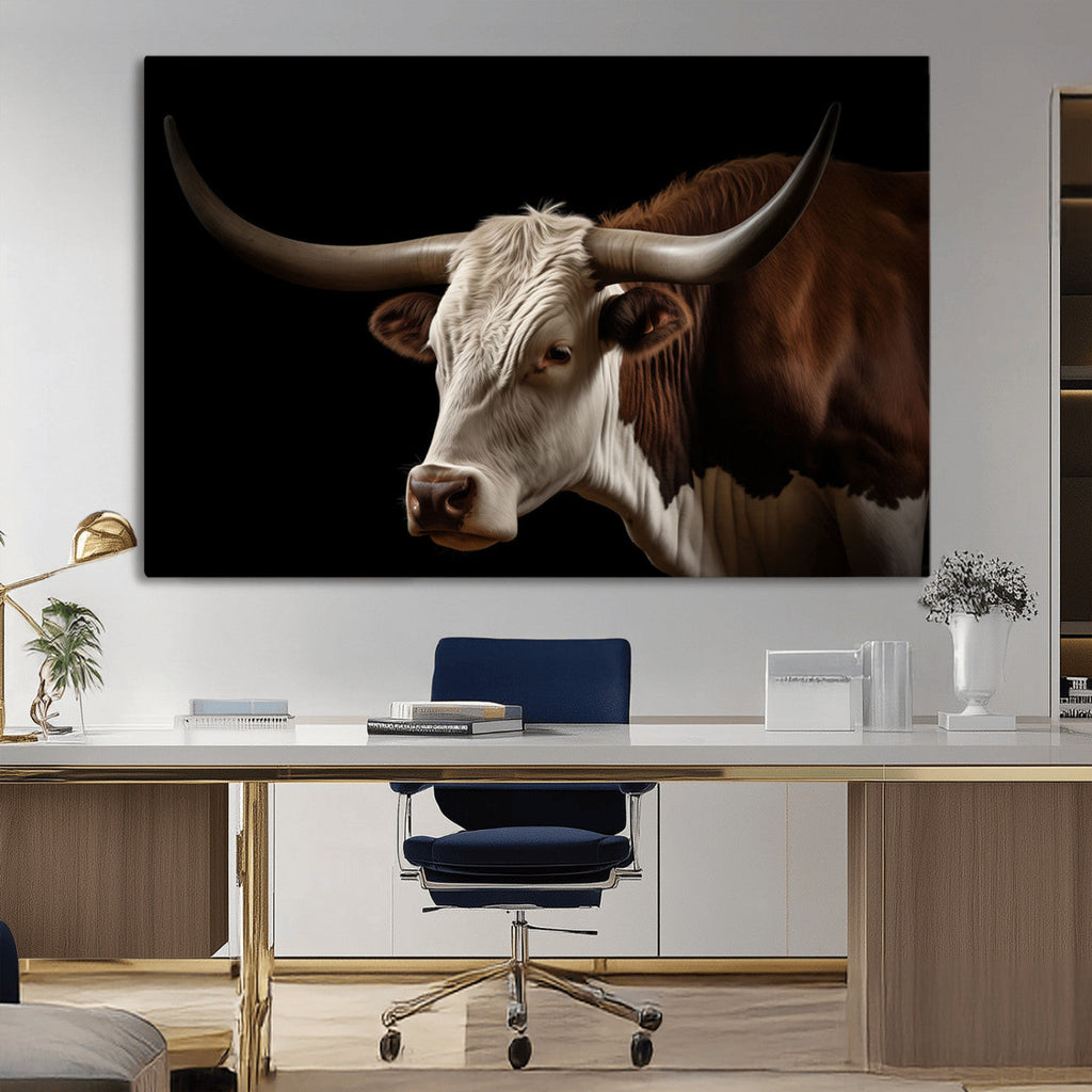 Texas Longhorn Bull Canvas Wall Art, Rustic Western Farmhouse Decor