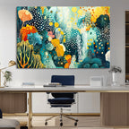 Luminous Abstract Ocean Garden Wall Art Canvas Print, Vibrant Coral Reef Marine Life