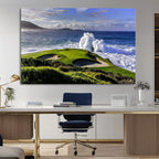 Ocean Waves Crashing Wall Art Canvas Print, Dramatic Rocky Coastline Near a Golf Course