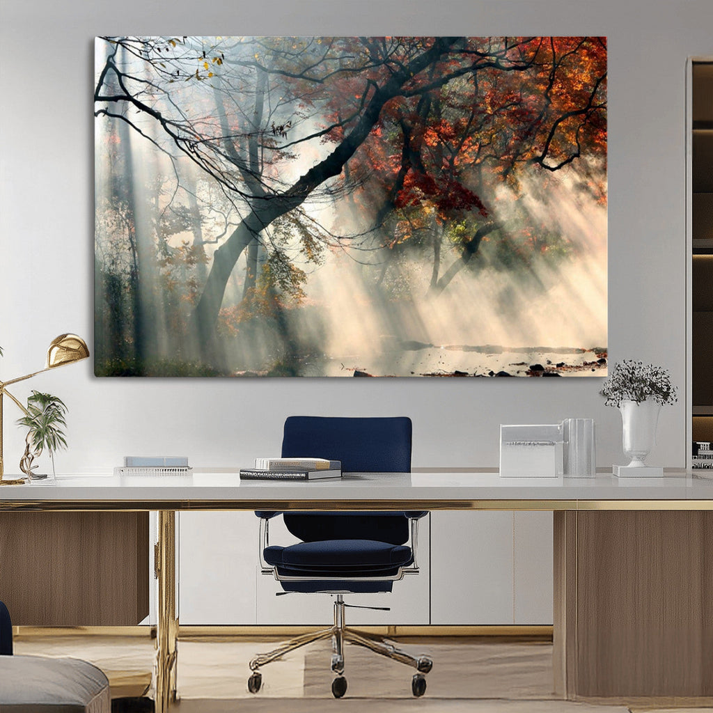 Sunlit Autumn Forest Wall Art Canvas Print