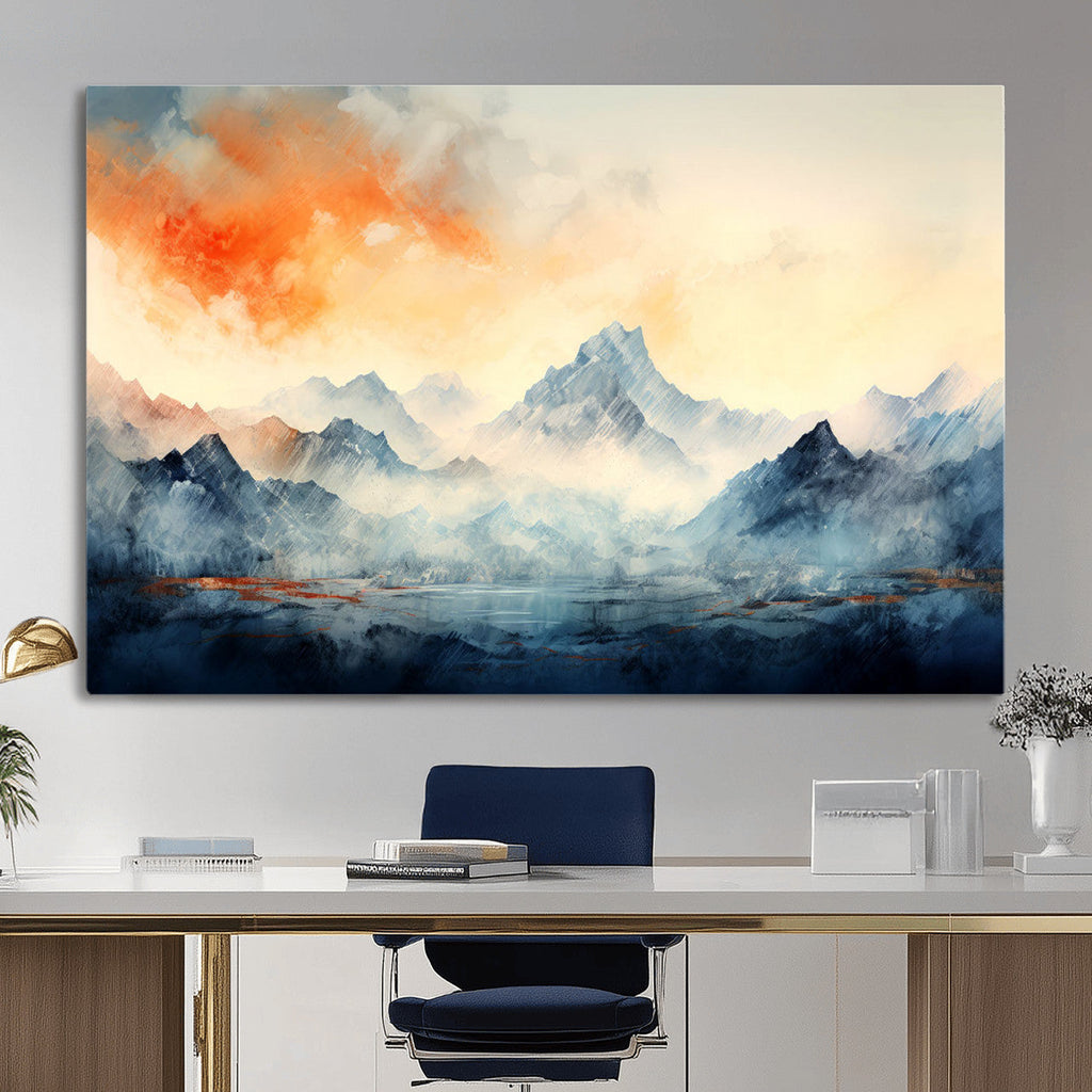 Warm Clouds Abstract Mountain Wall Art, Modern Landscape Canvas Print