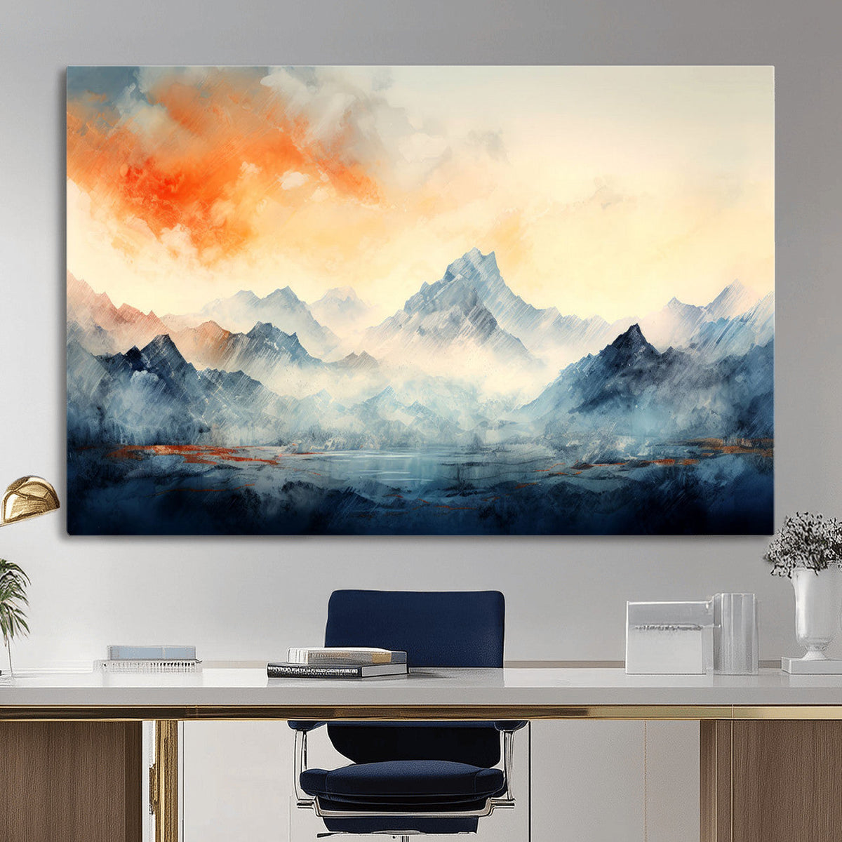 Warm Clouds Abstract Mountain Wall Art, Modern Landscape Canvas Print