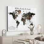 Custom Navy Geometric Push Pin World Map Canvas Print, Bucket List Map, Living Room and Home Office Decor