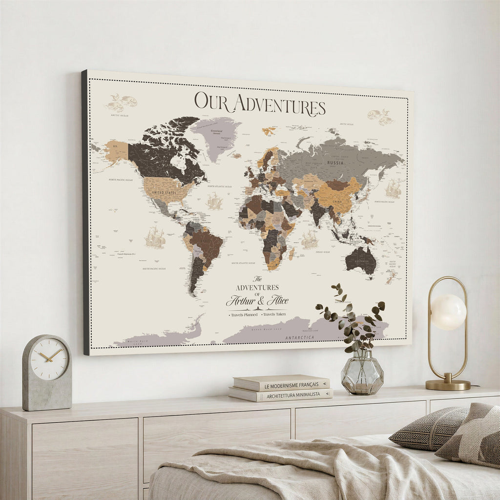 Personalized Travel Tracker Map with Pins, Framed World Map for Home and Office