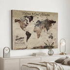 Custom Beige Modern Push Pin World Map Wall Art, Honeymoon and Anniversary Gift, Dining Room and Study Decor