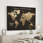 Personalized Framed Beige World Travel Map Wall Art with Pins, Couples Countries Visited Map, Family Room and Dining Room Decor